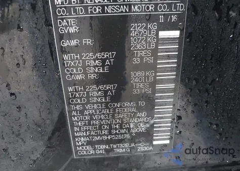 2017 Nissan Rogue Sv from USA, damaged, VIN KNMAT2MV8HP525176